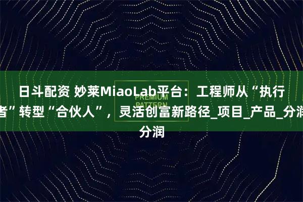 日斗配资 妙莱MiaoLab平台：工程师从“执行者”转型“合伙人”，灵活创富新路径_项目_产品_分润