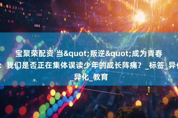 宝聚荣配资 当"叛逆"成为青春的枷锁：我们是否正在集体误读少年的成长阵痛？_标签_异化_教育